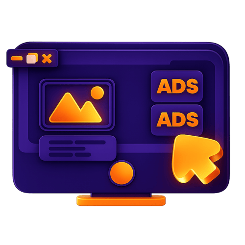 אייקון מסך מחשב עם כיתוב ADS
